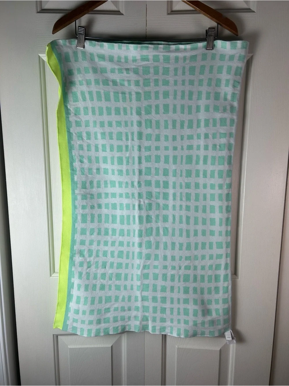 Oh Joy! Sweater Knit Baby Blanket Grid Square White Neon Yellow Light Mint Green
